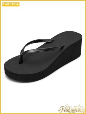 Platform Wedge Flip Flops Round Toe Slip On Thong Sandals